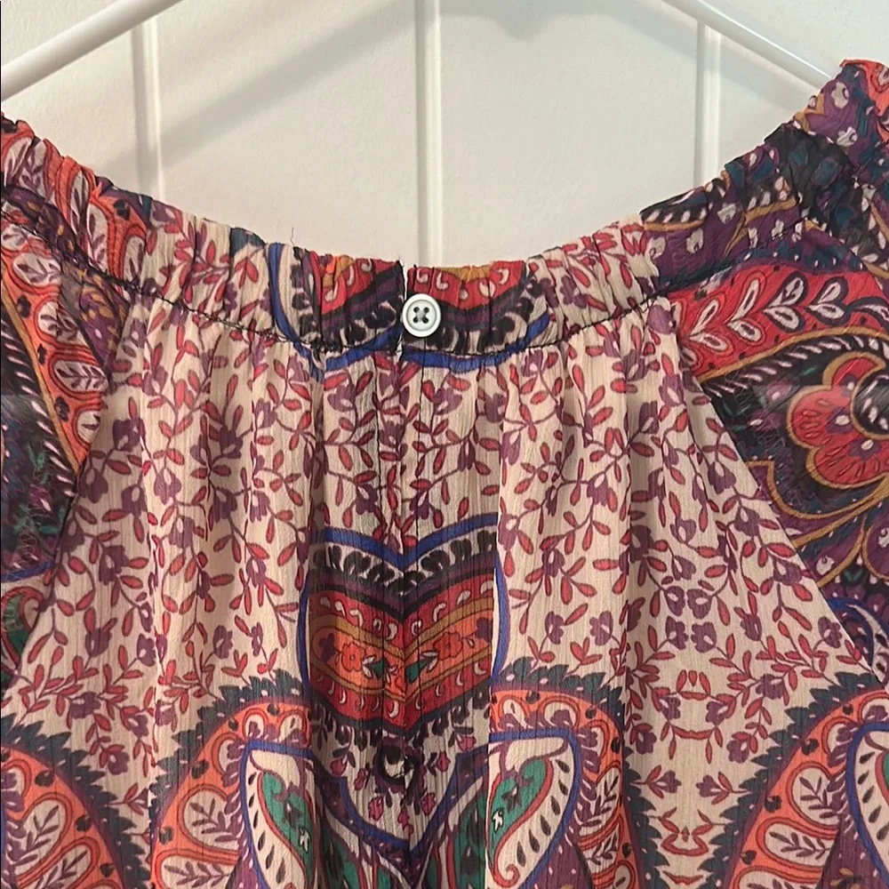 LOFT Relaxed Ruffled Red and Black Blouse - Picture 5 of 6